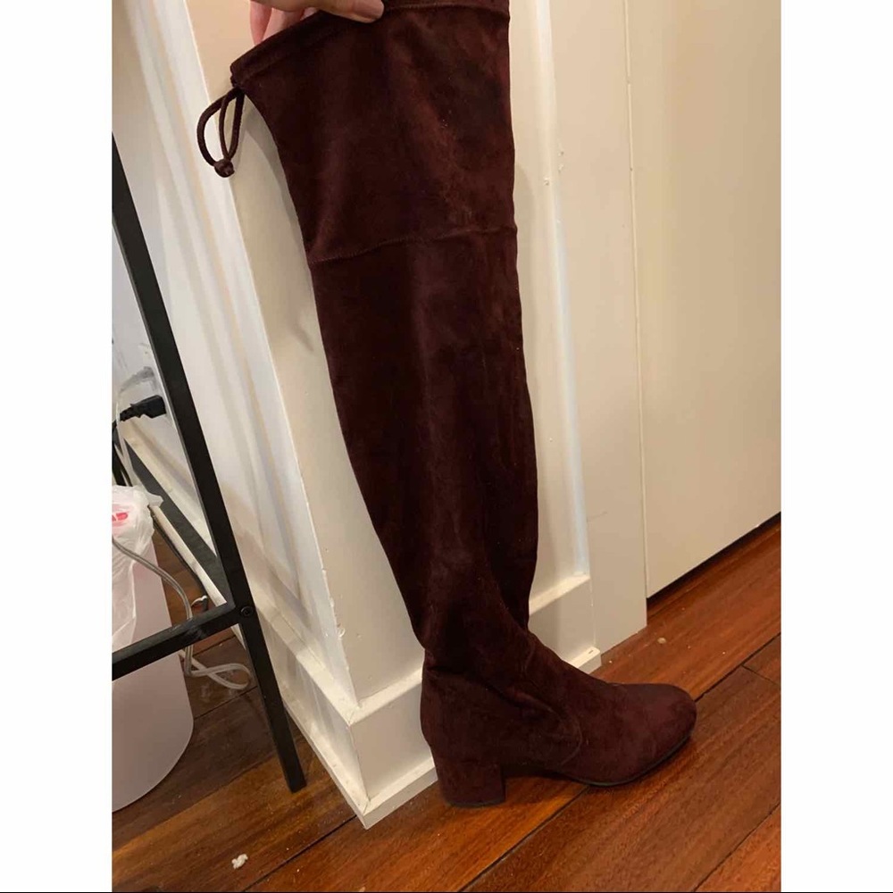 Over the knee maroon suede boots
